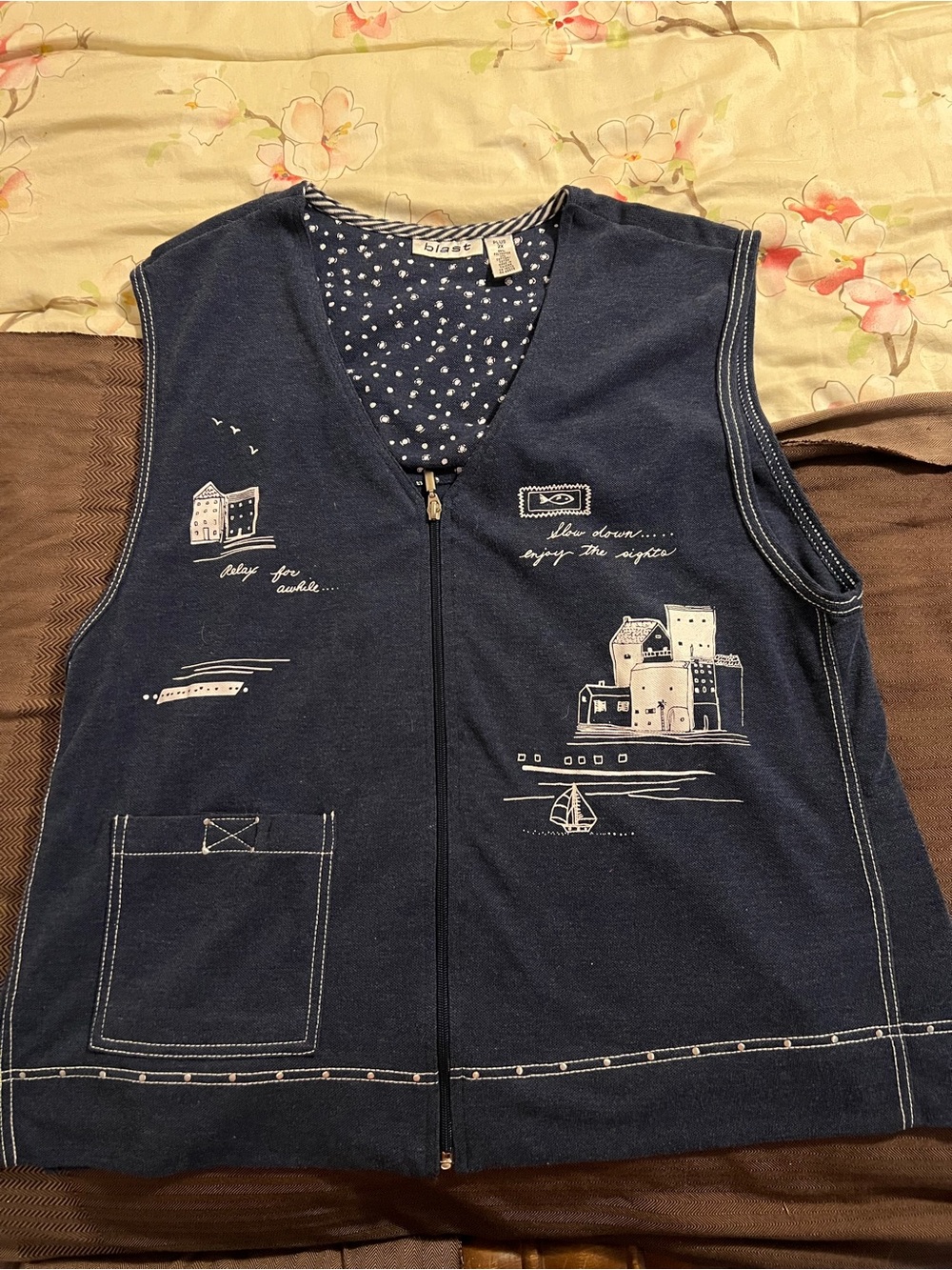 Women's Blast Nautical Navy and White vest, Size Plus 2X